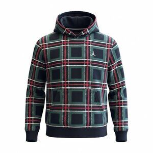 Nike Jordan Green/Red Plaid Fleece Pullover Hoodie XL FV7458-010 NWT Christmas
